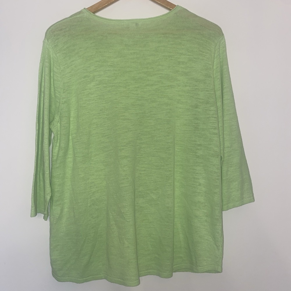 J Jill Linen Cotton Knit Top Women Large Green 3/4 Sleeve Lightweight Sweater - Picture 6 of 6